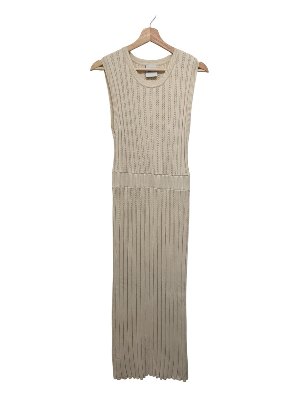 Varley Florian Knit Dress Midi 100% Cotton Sleeveless Ribbed Cream Size S/M - Picture 4 of 10